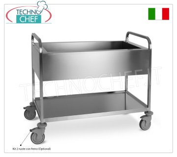 Edelstahlwagen für die getrennte Abfallsammlung, wasserdichter Tank plus Wasserhahn, 1 Serviceregal, Maße 1170 x 630 x 940 mm