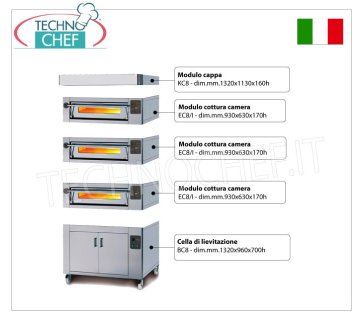 Elektrischer Pizzaofen für 6 Pizzen, 300 mm dick, 930 x 630 mm Kammer