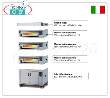 Elektrischer Pizzaofen für 9 Pizzen à 300 mm, 930x930 mm Kammer
