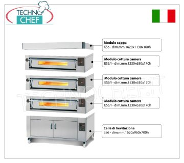 Modularer elektrischer Pizzaofen, Linie EURO STAND, Kammer für 8 Pizzen mit den Maßen 123 x 63 cm mit feuerfestem Boden