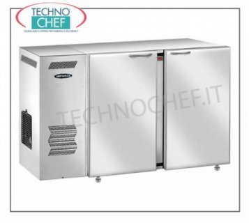 Zurück Zähler Kühlschrank für Bars Mehrzweck-Kühlrückzähler, 2 Edelstahlsacktüren, belüftet, Temp. + 2 ° bis + 8 °, V 230/1, 3,81 kW, dim. 1240x540x850h mm.