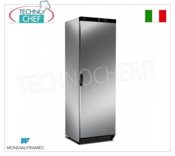 MONDIAL FRAMEC – 1-türiger Kühlschrank, lt.380, professionell, Klasse D, Mod.KICPRX40LT 1-türiger Kühlschrank, MONDIAL FRAMEC, Außenstruktur aus Edelstahlblech AISI 430, Fassungsvermögen 380 Liter, Temperatur +2°/+10°, belüftet mit ROLL BOND-Verdampfer, Klasse D, V. 230/1, Kw. 0,12, Gewicht 74 kg, Abm.mm.600x620x1872h