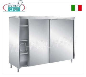 Geschirrschrank aus Edelstahl 304 mit Schiebetüren und 3 Zwischenböden, Tiefe 70 cm - Höhe 200 cm