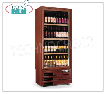 Technochef - 1 Tür WINE Kühlschrank für 80 Flaschen, belüftet, Temp. + 5 ° / + 16 ° C, Weinkeller aus Holz, Professional 1 Glastür, für 80 Flaschen, belüftet, Temperatur + 5 ° / + 16 ° C, LED-Beleuchtung, V.230 / 1, Kw.0,65, Gewicht 114 kg, Abm. mm.613x536x1922h