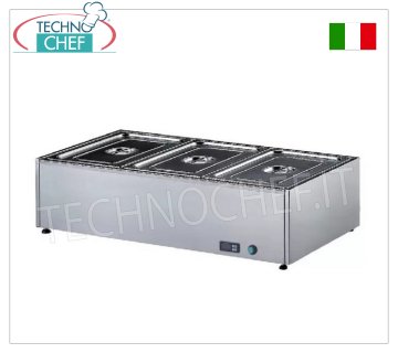 Technochef - ELEKTRISCHES TISCHBAIN MARIE, Fassungsvermögen 3 x GN 1/1, Mod.359.A Elektrisches Tisch-Wasserbad, Kapazität 3 GN 1/1-Behälter - H 150 mm (ausgenommen), digitaler Thermostat 30-90°C, V.230/1, Kw.2,00, Abm.mm.1050x580x300h