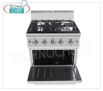 Technochef - GASKOCHER 4 BRENNER auf GASOFEN, 42,5 kW GASKOCHER 4 BRENNER auf STATISCHEM GASOFEN, Linie 900, Gesamtwärmeleistung. Kw.42,5, Abm.mm.800x700x1140h