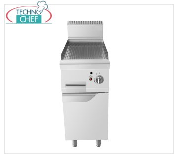 Technochef - GASGRILLPLATTEN mit GERIPPENPLATTE auf MOBIL, Kw.7,00 GASGRILLPLATTEN mit GERIPPTER PLATTE auf MOBILE, Linie 700, thermische Leistung 7 kW, Abmessung 400 x 700 x 1085 mm