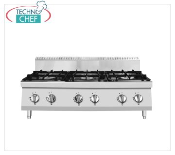 Technochef - GASKOCHER MIT 6 BRENNERN AUS DER THEKE, Kw.31,5 GASKOCHER MIT 6 TISCHBRENNERN, Linie 700, Wärmeleistung 31,5 kW, Abmessung 1200 x 700 x 547 mm