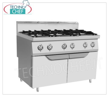 Technochef - GASKOCHER 6 BRENNER auf MOBIL, Kw.31,5 GASHERD 6 BRENNER auf MOBIL, Linie 700, thermische Leistung KW.31,5, Abm.mm.1200x700x1085h