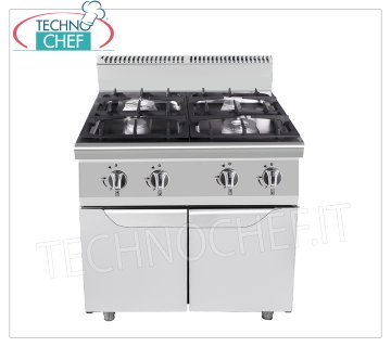 Technochef – 4-Brenner-Gasherd auf Mobilgerät, Kw.48,00 GASHERD 4 BRENNER auf MOBIL, Linie 900, Wärmeleistung Kw.48,00, Abm.mm.800x900x1140h