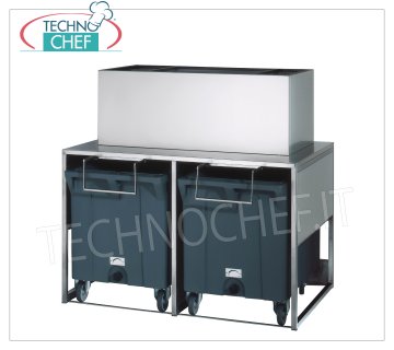 Edelstahlhalterung zum Einsetzen von Eisbehältern auf Rädern, mit 50 kg Eisablage.