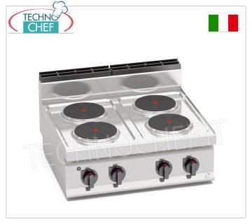 TECHNOCHEF - ELEKTROHERD 4 PLATTEN, Kw.10,4, Mod.E7P4B ELEKTROHERD 4 PLATTEN, BERTOS, Serie MACROS 700, Serie HIGH POWER, mit 4 RUNDEN Platten Ø 220 mm, UNABHÄNGIGE STEUERUNG, 6 Leistungsstufen, V.400/3+N, Kw.10,4, Gewicht 41 kg, Abm. mm .800x700x290h