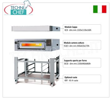 Elektrischer Pizzaofen für 6 Pizzen, 300 mm dick, 930 x 630 mm Kammer