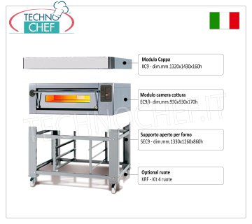 Elektrischer Pizzaofen für 9 Pizzen à 300 mm, 930x930 mm Kammer