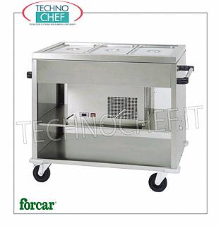 Kühlvitrinenständer FORCAR Edelstahl-Kühlwagen für 3 Gastro-Norm 1/1 Behälter (nicht im Lieferumfang enthalten) oder mehrere Behälter, Temperatur + 2 ° / + 10 ° C, V.230 / 1, Kw.0.25, Abm.mm. 1240x720x940h