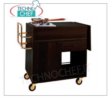 Forcar - FLAMBE' TROLLEY Farbe CARBON, 1 Brenner, Mod. CF1200W Flammwagen aus CARBON-Melaminholz, mit 1 FEUER, Flaschenhalter, Seitenklappe, Fach mit Flügeltür, 1 Schublade und unterem Regal, Abm. 1050 x 580 x 850 mm