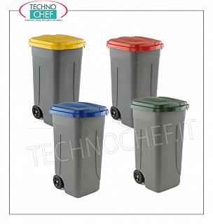Abfallbehälter zur getrennten Sammlung Abfallbehälter aus Polyethylen auf 2 Rädern, mit manuell betätigten FARBIGEN Deckeln, Kapazität lt. 100, Abmessung 540 x 490 x 850 h.