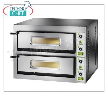 FIMAR - Elektrischer Pizzaofen für 4+4 große Pizzen, 2 unabhängige Kammern, ohne PYROMETER, mod. GJ4+4 ELEKTRISCHER PIZZAOFEN für 4+4 große Pizzen, 2 unabhängige Kammern mm.720x720x140h, feuerfeste Kochplatte, 4 EINSTELLBARE THERMOSTATE für TOP und TOP, Temperatur von +50° bis +500 °C, V.230/1, Kw. 6, Gewicht 146 Kg, Außenabmessungen mm.1010x850x420h