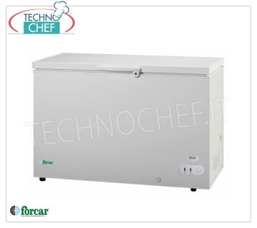 Forcar - PIT FREEZER, lt.368, statisch, Temp. ≤ -18, Klasse F, Mod.G-BD450S Horizontale Gefriertruhe, ECO Line, außen weiß lackierter Stahl, Fassungsvermögen 368 Liter, Temperatur ≤ -18, statische Kühlung, ÖKOLOGISCH in Klasse F, Gas R600a, V.230/1, Kw.0,086, Gewicht 51 kg, Abm. mm. 1275x750x850h