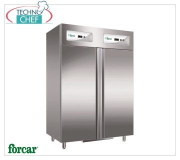 Forcar - Kombinierter Kühl- und Gefrierschrank INOX 304, 2 Türen, 2 Temperaturen, Mod.G-GN1200DT Professioneller 2-türiger kombinierter Kühl-/Gefrierschrank, Doppeltemperaturen -2°/+8°C, -18°/-22°C, 552+552 Liter, mit Ventilator und internem Luftförderer, R290-Gas, Gastronorm 2/1, Kw.0,260+0,510, Gewicht 195 kg, Abm.mm.1340x830x2010h