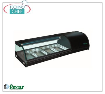 Forcar - Kühlvitrine für Sushi, Kapazität 4 GN 1/3 Behälter H 40 mm, Mod.G-SSS1200 Kühlvitrine für Sushi, Kapazität 4 GN 1/3 Behälter, Klasse B, Temperatur +0°/+6°C, V.230/1, Kw.0,16, Abm.mm.1200x415x300h