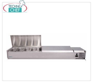 Pizza-Zutatenvitrine aus Edelstahl, gekühlt, 180 cm lang, für 9 GN 1/4 Behälter,