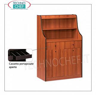 Möbel Zimmerservice Serviceeinheit Holzhalle Farbe KIRSCH furnierte, mit 2 offenen Besteckschubladen, 2 Schieben Trichter und mit 2 Böden angehoben, dim.mm.940x480x1450h