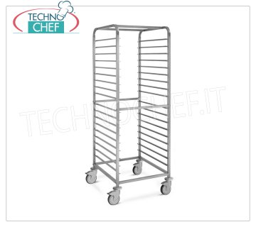 TECHNOCHEF - WAGEN AUS EDELSTAHL für 18 SCHALEN GN 2/1, geschweißt, Mod.2060S EDELSTAHL RACK TROLLEY mit Anti-Kipp-Führungen bis '' C '' mit Verriegelung für 18 GN 2/1 TRAYS (530x650 mm), Version mit Struktur, Querstücken und vollverschweißten Rippen, Abmessung mm, 650x730x1800h