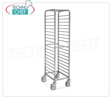 TECHNOCHEF - WAGEN AUS EDELSTAHL für 18 SCHALEN GN 1/1, geschweißt, Mod.2062S RACK TROLLEY AUS EDELSTAHL mit Überrollführungen bis '' C '' mit Verriegelung für 18 SCHALEN GN 1/1 (mm 530x325), Ausführung mit Struktur, Querträgern und Lamellen komplett verschweißt, Abmessung mm 450x610x1800h