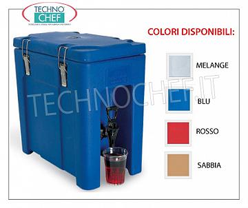 Isothermische Behälter für die Getränkeverteilung ISOTHERMISCHER Behälter aus POLYETHYLEN, zum Aufbewahren heißer oder kalter Getränke, Fassungsvermögen 10 lt., Version mit VORDEREM AUSGABEHAHN und OBERER ÖFFNUNG, Gewicht 4,6 Kg, Abm. mm.240x430x430h