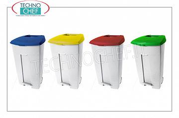 Abfallbehälter zur getrennten Sammlung Weißer Polyethylenbehälter auf Rädern, BLAUER Deckel mit Pedalöffnung, ab 120 Liter, Abmessung 560 x 480 x 890 h