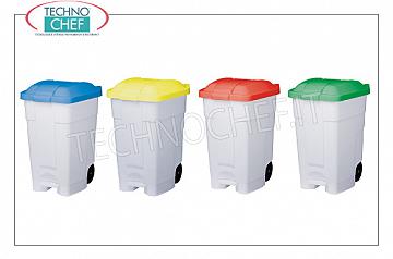 Abfallbehälter zur getrennten Sammlung Weißer Polyethylenbehälter auf Rädern, BLAUER Deckel mit Pedalöffnung, ab 70 Liter, Abmessung 510 x 575 x 700 h