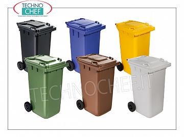 Kunststoffabfallbehälter Abfallbehälter aus Polyethylen auf 2 Rädern, mit großem Deckelgriff und Heckanschlag, 120 Liter, Nutzlast 48 kg, Gewicht 10,4 kg, Abmessung 480 x 543 x 927 h