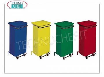 Abfallbehälter zur getrennten Sammlung BLAU lackierter Metallbehälter auf Rädern, Deckel mit Pedalöffnung, 110 Liter, Abmessung 480 x 420 x 965 h