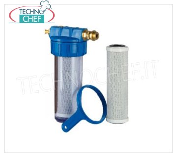 Technochef - WASSERFILTER mit AKTIVKOHLEPATRONE, 1/2'' Anschlüsse, Mod.NK223C Wasserfilter mit 5-Mikron-Aktivkohlekartusche, NK-Serie, 9''-Becher, 1/2''-Anschlüsse, für automatische Wasserenthärter.