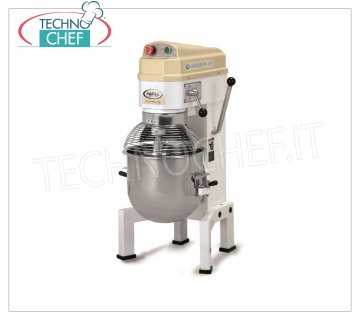 FAMA - Professioneller Planetenmischer 20 lt, Linie BAKER PA, Mod. PA20 Professioneller Planetenrührer mit 20 lt Edelstahlschüssel, BAKER PA Line, komplett mit Haken, Pfannenwender und Edelstahlschneebesen, 3 Geschwindigkeiten, V.230/1, Kw.0,9, Gewicht 84 Kg, Abm. mm.590x480x930h