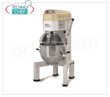 FAMA - 30 l Planetary Professional Teigmischer, BAKER PA-Linie, Modell PAT30 Professioneller Planetenteigmischer mit 30-Liter-Edelstahltank, BAKER PA Line, komplett mit Haken, Spatel und Schneebesen aus Edelstahl, 3 Geschwindigkeiten, V.400 / 3, Kw.1,3, Gewicht 160 kg, Abmessung 680x590x1100h