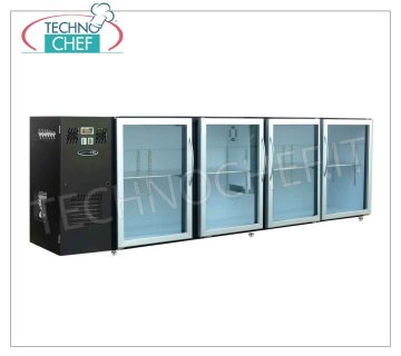 Kühlschrankbar 4 Glastüren, belüftet, Temp. + 2 ° + 8 ° - in Black Skinplate, 274 cm lang Kühltheke für Bars, 4 Glastüren, belüftet, Temp. + 2 ° + 8 °, V. 220/1, 50Hz, Abm. mm 2740x540x850h