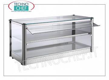 Vitrinen neutral Zähler Kabinettausstellung NEUTRAL bench, 2 Etagen, Edelstahl-Struktur, Glas auf allen 4 Seiten, DOOR Plexiglas Bedienerseite fallen, geeignet für Gastro-Norm 1/1 + 1/2, Kg.22 Gewicht, dim.mm.870x370x390h