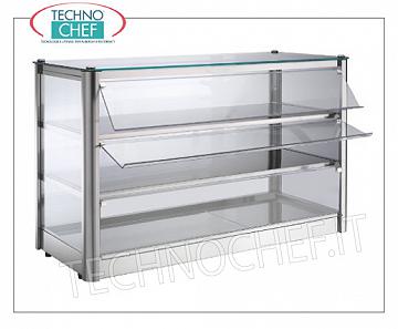 Vitrinen neutral Zähler Kabinettausstellung NEUTRAL bench, 3 Etagen, Edelstahl-Struktur, Glas auf allen 4 Seiten, DOOR Plexiglas Bedienerseite fallen, geeignet für Gastro-Norm 1/1 + 1/2, Kg.27 Gewicht, dim.mm.870x370x540h