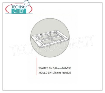 TECHNOCHEF - Anticoradal Aluminiumform, Mod.GN1 / 8 Antikoradale Aluminiumform für Mod.TRAY600 und TRAY800 mit 4 Aufdrucken für Gastro-Norm-Tabletts 1/8, 160x130 mm