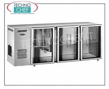 Zurück Zähler Kühlschrank für Bars Mehrzweck-Kühltheke, und zwar 3 verglaste Türen, belüftet, Temperatur + 2 ° bis + 8 °, Ost / int Edelstahl