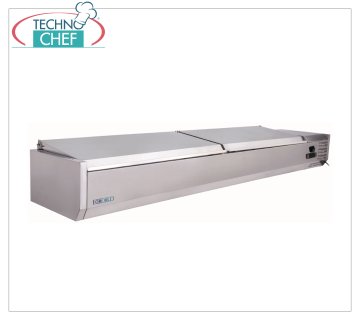 Pizza-Zutatenvitrine aus Edelstahl, gekühlt, 140 cm lang, für 4 GN 1/3 Behälter + 1 GN 1/2 Behälter,
